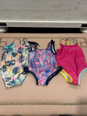 3 Girls One-Piece Swimsuits - Tropical (18-24), Pineapple (24) & Hot Pink (2T)